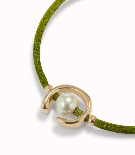 Dark green cord bracelet a pearl